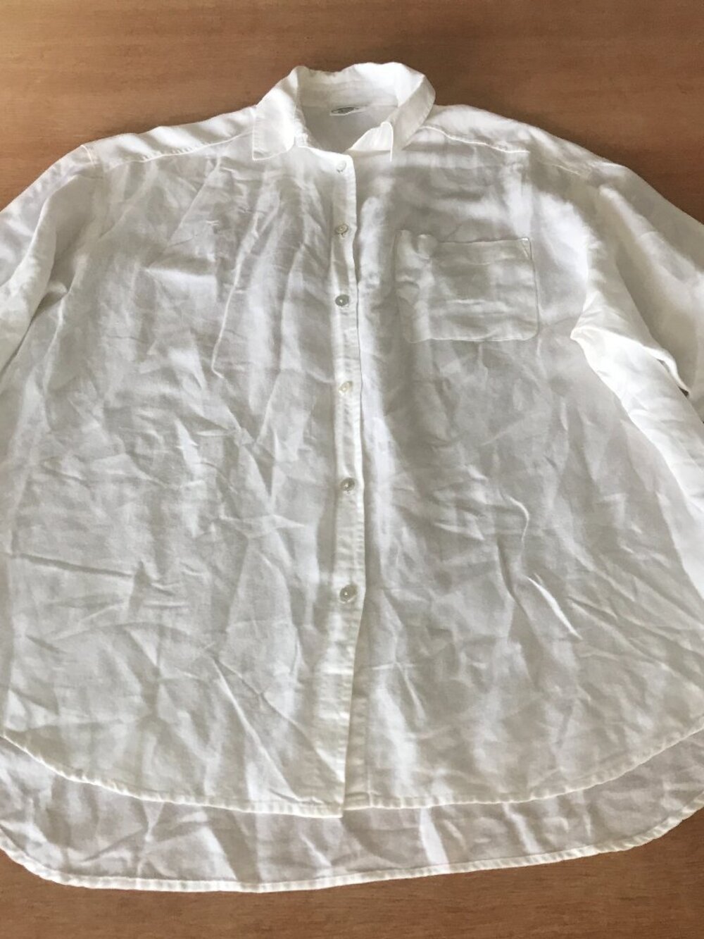 Laura Ashley Top Women L White Button Up Pocket Long Sleeve Collared Hi Low Hem